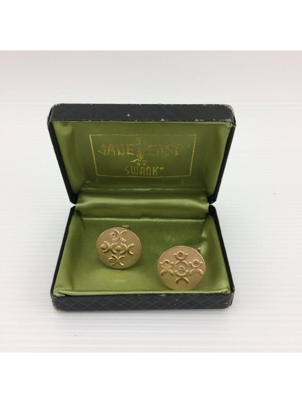 Vintage Swank Jade East Gold Cufflinks Box Unisex MCM